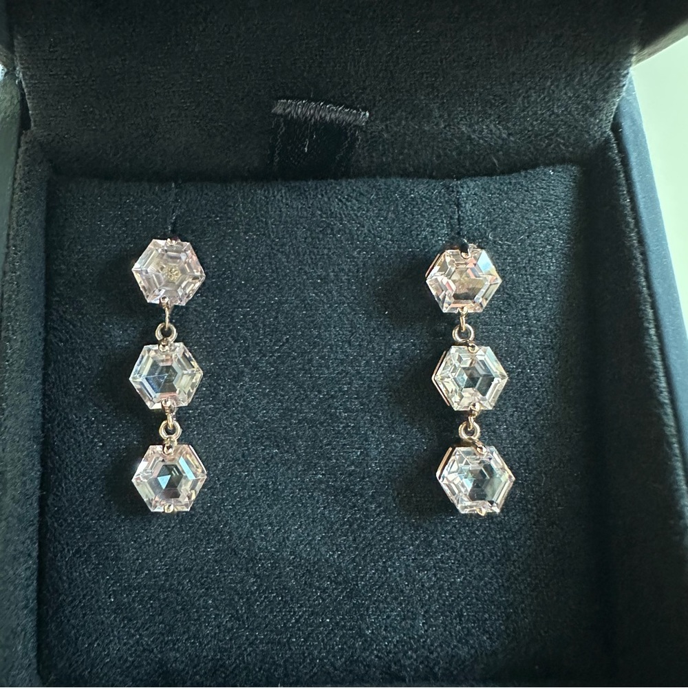 Suzanne Kalan Bloom 14k Rose Gold 3 Hexagon Drop Earrings - Light Pink